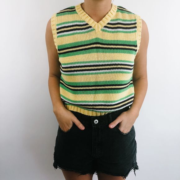 vintage Tops - Vintage Bright Colorful Striped Knit Sweater Vest